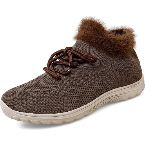 Women Cotton Shoes Plush Winter Warm Walking Sneakers Breathable Sock Boot Fitness Lady Tennis Big Size 42 43 Training Footwear