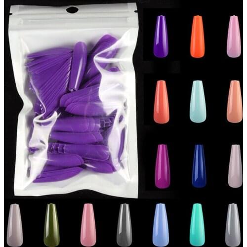 100Pcs/Set Colorful Beauty Full Cover Artificial False Nails Detachable Long Coffin Fake Nail Supplies For Professionals
