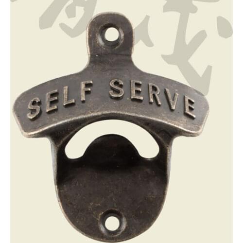 Vintage Wall Mount Beer Bottle Opener Antique Style Cola Soda Glass Bottle Cap Opener Letter Pattern SELF SERVE