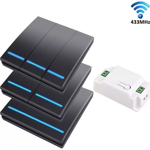 Wireless Wall Switch 433Mhz Smart Push 1/2/3 Gang Light RF Remote Control 110V 220V Receiver Home Button Ceiling Lamp