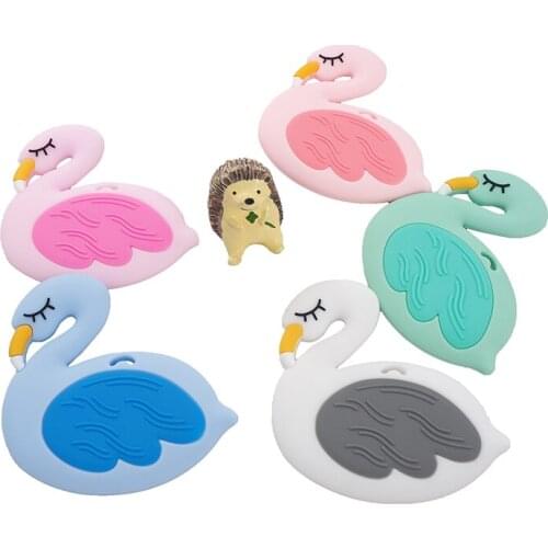 Chenkai 10PCS Silicone Flamingo Teether Baby Animal Bird Teether For DIY Baby Nursing Chewing Teether Chain Pendant Necklace Toy