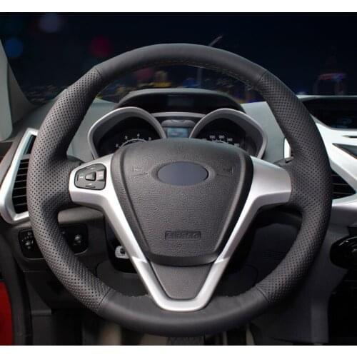Black Artificial Leather Car Steering Wheel Cover for Ford Fiesta 2008-2013 Ecosport 2013-2016