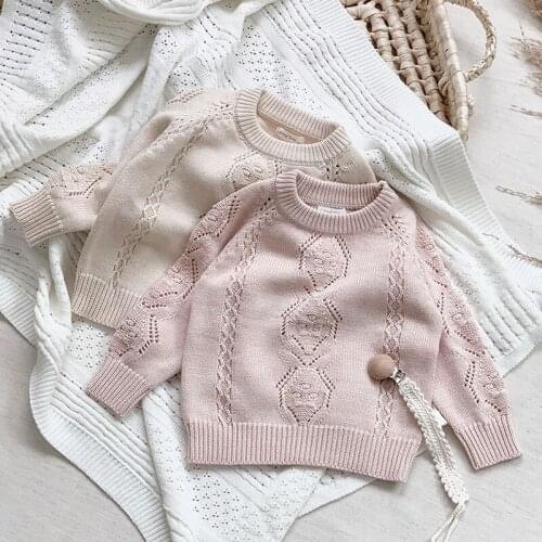 Baby Kids Girls Long Sleeve Hollow Out Flower Knit Sweater Autumn Winter Baby Kids Girls Pullover Sweaters Childrens Clothes