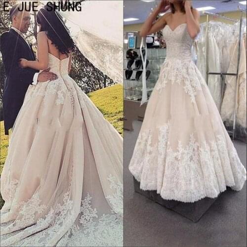 E JUE SHUNG Elegant Lace Wedding Dresses For Bride Sweetheart Appliques Backless Tulle Country Bridal Gowns vestido de noiva