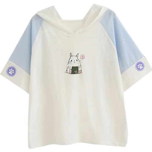 Harajuku Mori Girl Kawaii Cartoon T Shirt Women Tops Summer Japanese Sweet Loose Short Sleeve T-shirts Femme Cute Cat Tees