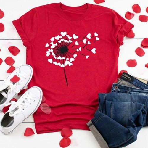 Summer Womens T-shirt 100% Cotton Oversized Dandelion Heart Print Female Short Sleeve Graphic T Shirts Ladies Harajuku Tee Tops