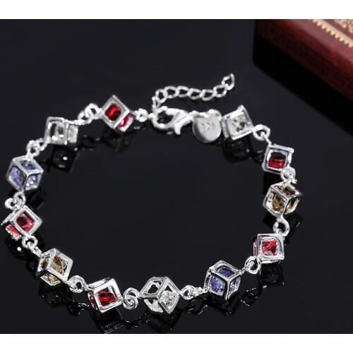 Hot fashion 925 sterling silver Bracelet for woman Colored zircon lattice chain fine Luxury jewelry Wedding party beautiful gift
