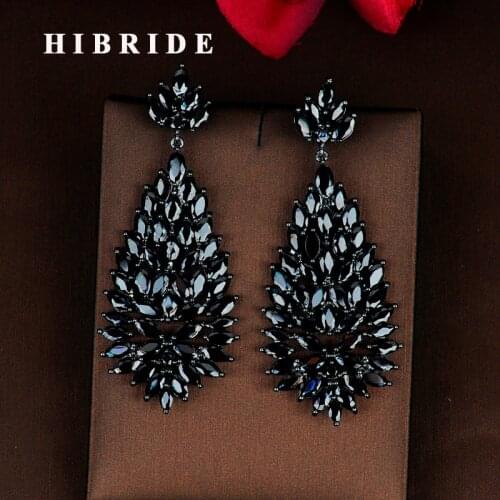 HIBRIDE Luxury Fashion Design Marquise Cut Black Cubic Zirconia Drop Earring Brincos Jewelry Party Gifts Wholesale Price E-812
