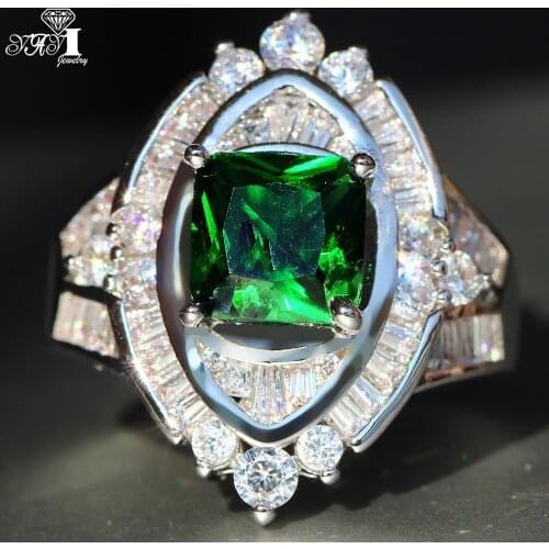 YaYI Fine Jewelry Princess Cut Emerald Gemstones Zircon Stamped S925 Silver Color Engagement Wedding Girls Party Rings Gifts 978