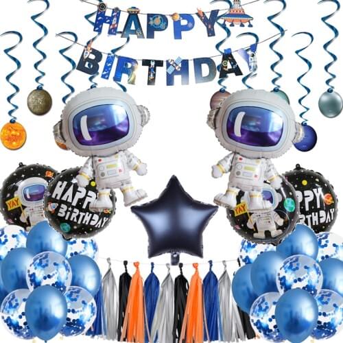 Outer Space Party Decorations Solar System Birthday Party Supplies Spaceship Planets Garland Banner Balloons Boy Birthday Party