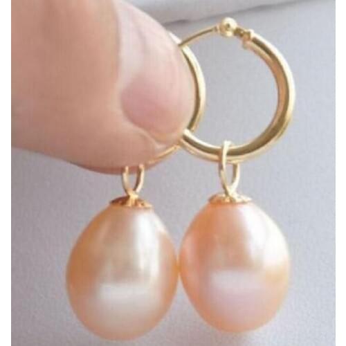 BEAUTIFUL AAA+ 11-13MM PINK NATURAL SOUTH SEA PEARL DANGLE EARRING 14- R