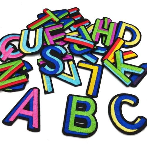 Colorful Letter Patches Iron on Clothing for Clothes Sticker Embroidery Appliques Stripe Diy Name Brand