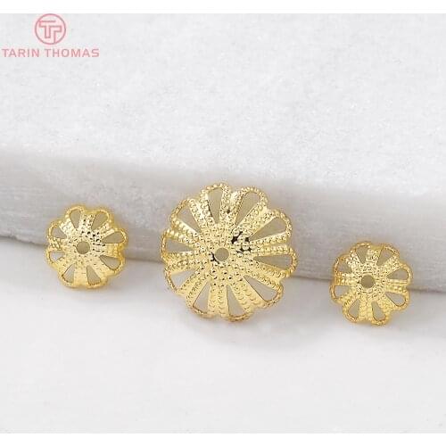 20PCS 7MM 12MM 24K Gold Color Brass Flower Bead Caps for DIY High Quality Jewelry Accessories