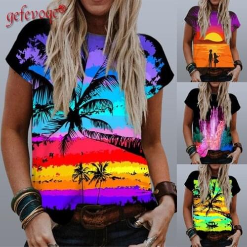 Summer Women Tree Graphics Printing T Shirt Harajuku Loose Short Sleeve O-neck Tops Plus Size TShirt Femme Womens Streetwear