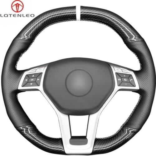 LQTENLEO Black Carbon Fiber Leather Car Steering Wheel Cover For Mercedes-Benz A45 CLA45 C63 E63 CLS63 SLK55 SL 63 65 GLA45 AMG
