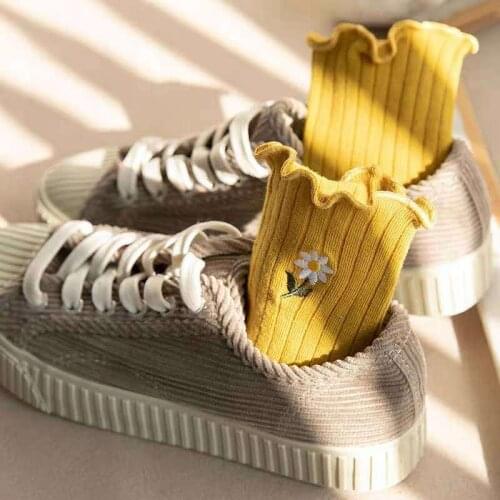 Daisy Ruffle Lovely Female Ins New Harajuku Girls Socks Stringy Selvedge Pink Cotton Short Solid Fuzzy Cozy Mid Tube Socks Women