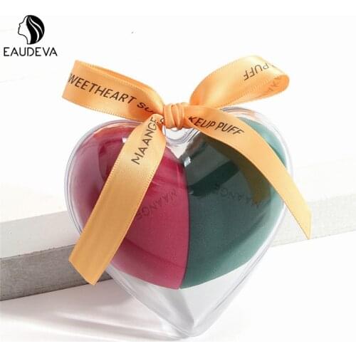 Fashion Heart Gift Box 2pcs Cosmetic Sponge Puff Water Drop Soft Sponge Makeup Puff Powder Cream Concealer Makeup Tool