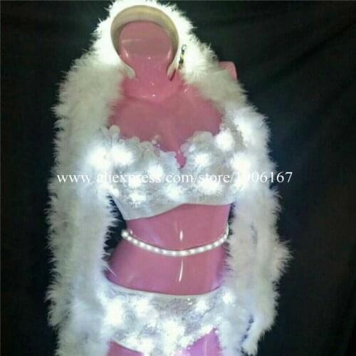Fashion Sexy Women Led White Color Luminous Bra Shorts Dance Suit Led Light Up DJ DS Tv Show Stage Ballroom Clothes