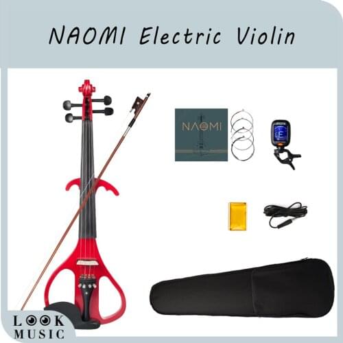 NAOMI Full Size 4/4 Electric Silent Violin Fiddle Ebony Fingerboard Pegs Chin Rest Tailpiece with Case Bow Headphone Cable
