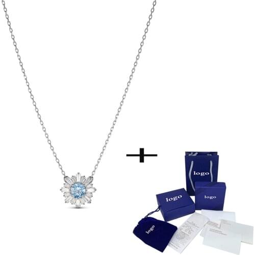 New Fashion Luxury Temperament SUNSHINE Blue Crystal Necklace Simple Elegant Lady Jewelry Classic Wife Anniversary Birthday Gift