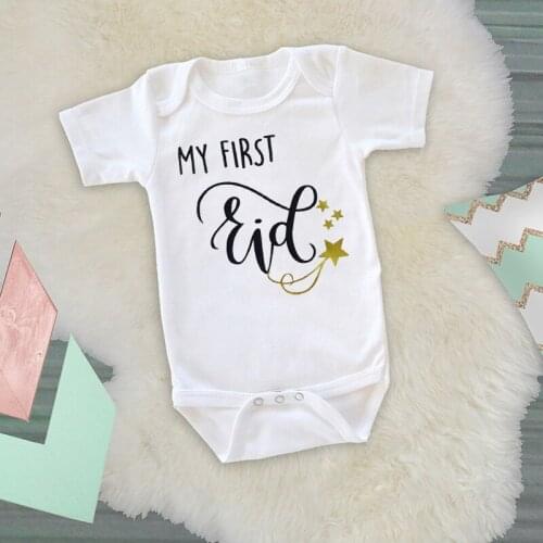 New Baby Short Sleeve Cotton Jumpsuit Caasual Letter Print My First Eid Girl Boy Rompers Newborn Baby Clothes Newborn Baby Gifts