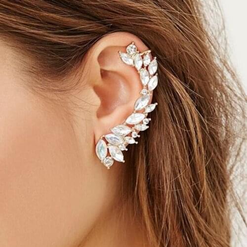 Single Punk Rhinestone/Crystal Stud Earrings for Women Charm Gold Silver Color Ear Auricle Line Statement Earring Jewelry