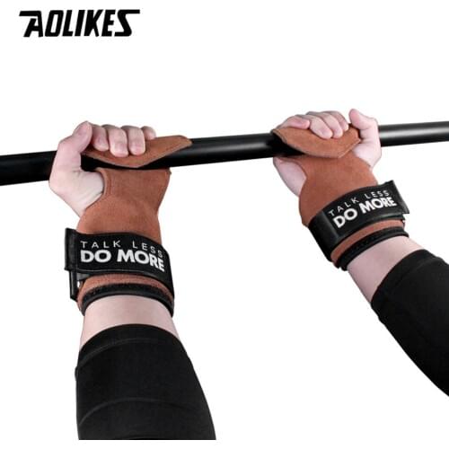 One Pair Weightlifting Gym Wrist Hand Grips Cowhide Crossfit Training Gloves Fitness Sports Dumbbell Bodybuilding