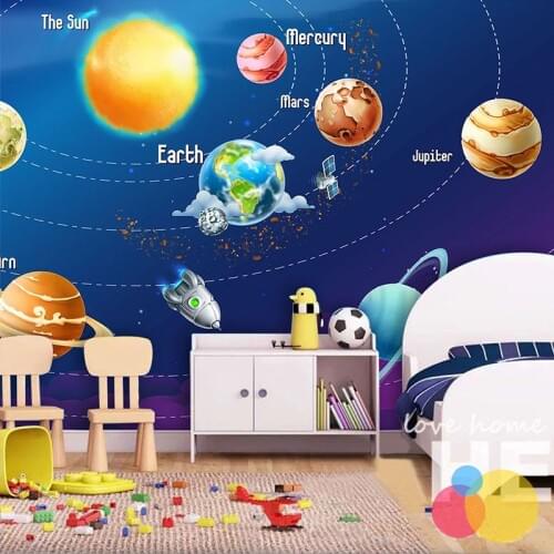 Custom 3D Wallpaper Cartoon Blue Universe Planet Rocket Satellite Background Wall Painting Childrens Bedroom Fresco Papel Mural