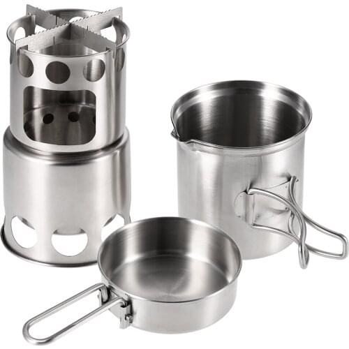 Portable Camping Stove Combo Wood Stove Cooking Pot Set Outdoor Stove Burning Tableware Cookware for Backpacking Fishing Hiking
