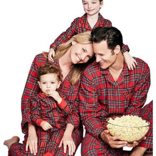 Baywell Christmas Pajama Sets Father Mother Kids Top Pants Family Matching Outfit Lattice Xmas Sleepwear Pjs Set Baby Romper