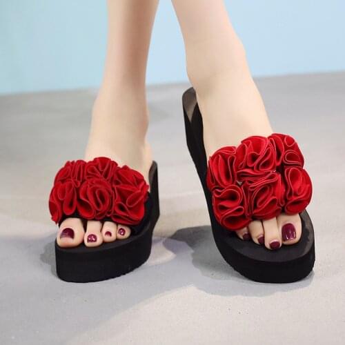 Women Slippers Summer Floral Platfrom Slides Slippers Woman Casual Shoes 2020 Fashion Red Black Female Beach Slippers