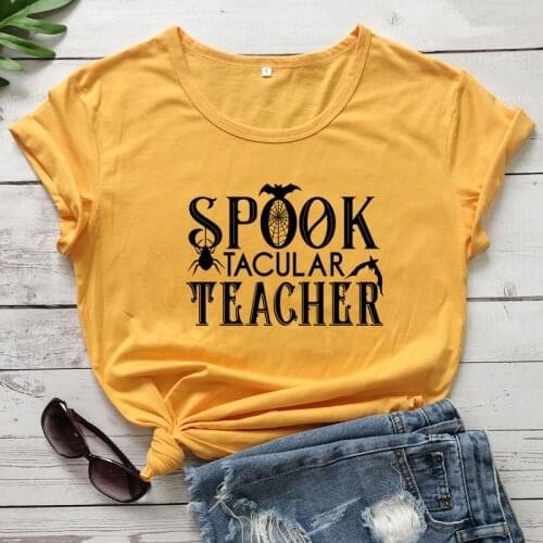 Spooktacular Teacher T-shirt Funny Unisex Short Sleeve Halloween Top Tee Vintage Autumn Graphic Holiday Gift Tshirt For Teacher