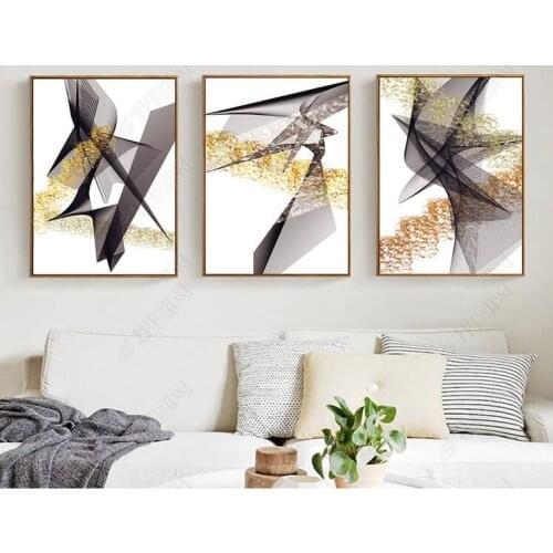 Modern Gold Foils Black Art Decorative Canvas Abstract Lines Poster Canvas Nordic Wall Art Print For Room Bedroom Unframed