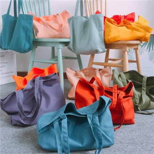 Multi-color Natural Cotton Shopper Tote Bag Female Male Fashion Casual Daily Reusable Ecology Eco-Friendly Top-handle Handbag