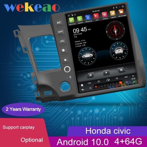 Wekeao 12.1" Touch Screen 1 Din Android 10.0 Auto Radio For Honda civic Head Unit Car DVD Multimedia Player Stereo 4G 2008-2011