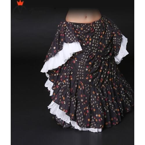 ATS Tribal Belly Dance Skirt Gypsy Skirts Womens Printed Cotton Spanish Flamenco Dress Full Circle Wide 14 Meters