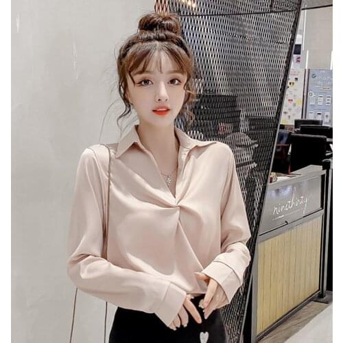 Womens Shirt V-neck Pleated Shirt Womens Shirt Blusas Ropa De Mujer