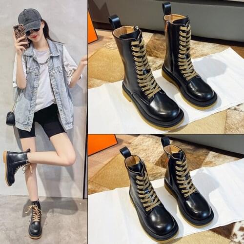 Koovan Womens Boots 2020 New Style For Autumn Winter Thick Bottom Platform Side Zipper Cow Leather Boots Female Girls Shoes