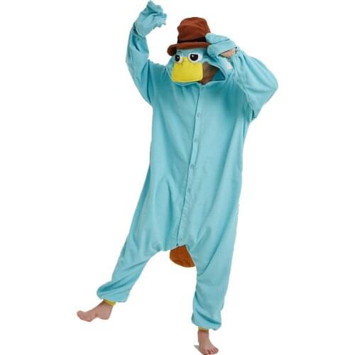 Unisex Duck Kigurumis Women Onesies Adult Winter Pajama Funny Jumpsuit Polar Fleece Blue Animal Overalls Halloween Suit