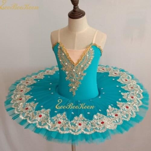 Women Ballet professional Ballet Tutu Dress Swan Lake Gold Delicate Lace Dress Girls Bailarina Diamond Stage Performance Costume