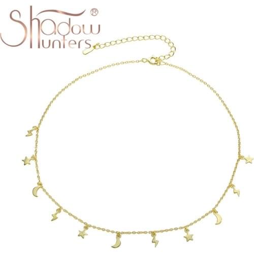 SHADOWHUNTERS Real 925 Sterling Silver Gold Color Mini Star Lightning Moon Charms Necklace Femme Chokers Women Trendy Jewellery