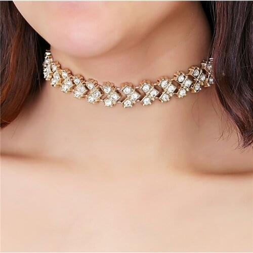 2018 Mutli Rhinestone CCB Strip Fish bone shape choker necklace Gold ladies chain necklaces trendy jewelry Women coller