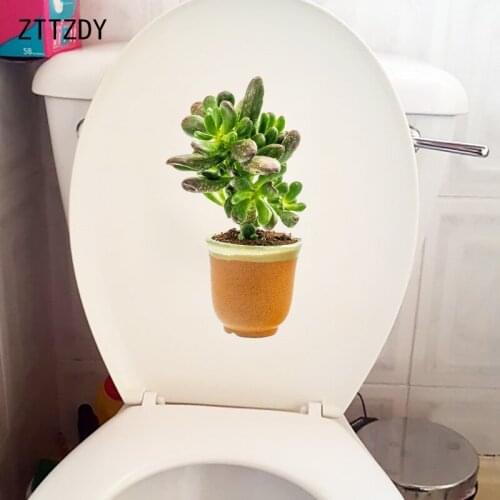 ZTTZDY 13.9×25.7CM Green Succulents Fresh Toilet WC Decoration Fashion Home Wall Sticker T6-0249