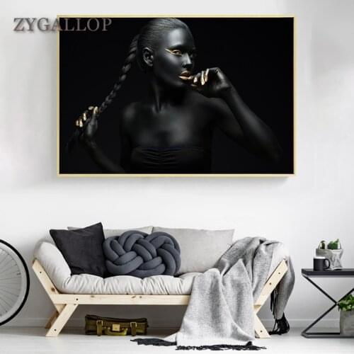 ZYGALLOP Modern Black Woman Canvas Painting Light Luxury Wall Art Poster Decorative Living Room Wall Hanging Home Decor Painting