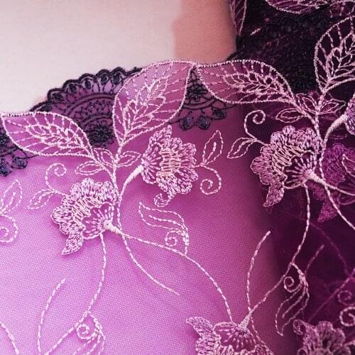 1Meter 17CM Width Pink Floral Embroidered Lace Trim Purple Tulle Bra Lingerie Underwear Clothes Accessory Handmade Sewing Fabric