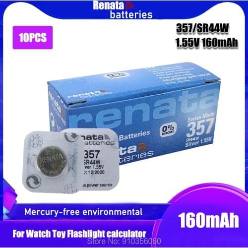 10pcs 100% Original Brand New LONG LASTING Renata 357 SR44W SR44 LR44 A76 L1154 SR44 357A AG13 Swiss Made Watch Battery