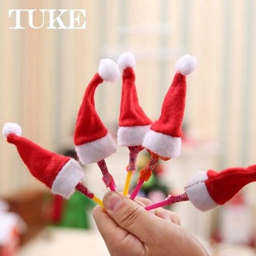 10pcs/set Mini Christmas Hat Santa Claus Hat Lollipop Top Topper Cover Hat For Xmas New Year Festival Party Decoration Hot