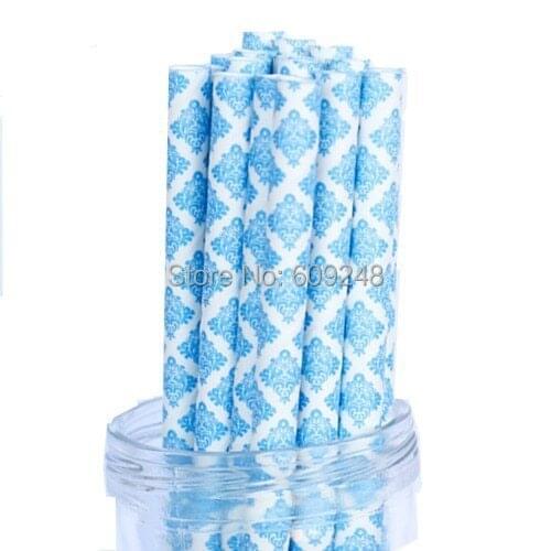 100pcs Pick Your Colors Royal Blue Damask Paper Straws Birthday Party, Sturdy for Milk, Juice, Lemonade, Sodas, Beverages