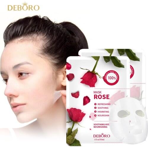 5Pieces Hyaluronic Acid Facial Mask Rose Silk Mask Pores Moisturizing Oil-Control Anti-Aging Replenishment Whitening Face Care