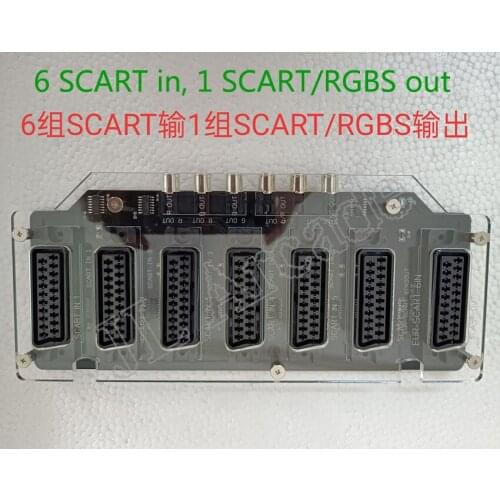 6 In 1 Out Acrylic Case Video Mini Scart Distributor Converter EUR Automatic Switcher Adapter RCA SVHS AV TV Audio Divide